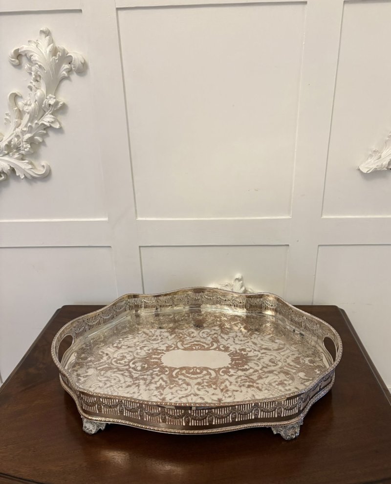 Antique Edwardian Quality Sheffield Plated Engraved Tea Tray